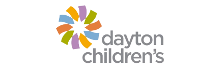 Logo of Dayton Children's Hospital featuring a colorful pinwheel design with text "dayton children's" in lowercase letters.