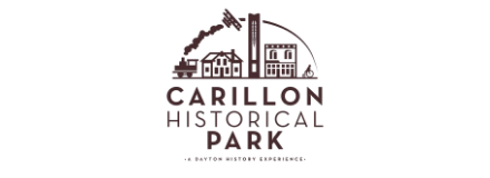 Logo of Carillon Historical Park, featuring stylized brown line drawings of buildings and a carillon tower above the park's name in capital letters.