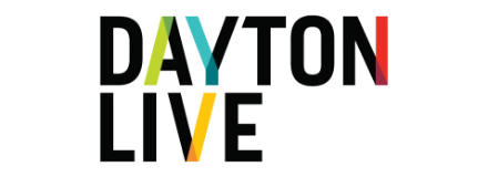 Logo of Dayton Live, featuring "DAYTON" in black text with portions of the letters in green, blue, and orange, and "LIVE" in black text below it.
