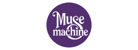 Logo of Muse Machine in white text on a purple circular background.